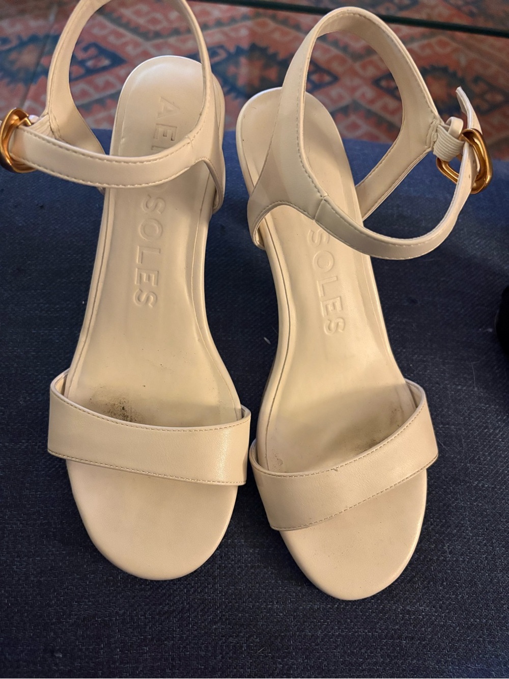 AEROSOLES Cream Ankle-Strap Block Heel Sandals